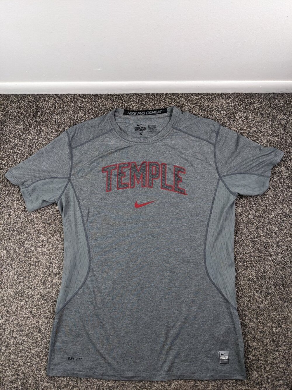 Temple Owls Shirt Nike Pro Combat Center Swoosh Gray Mens Large Fitted Slim
